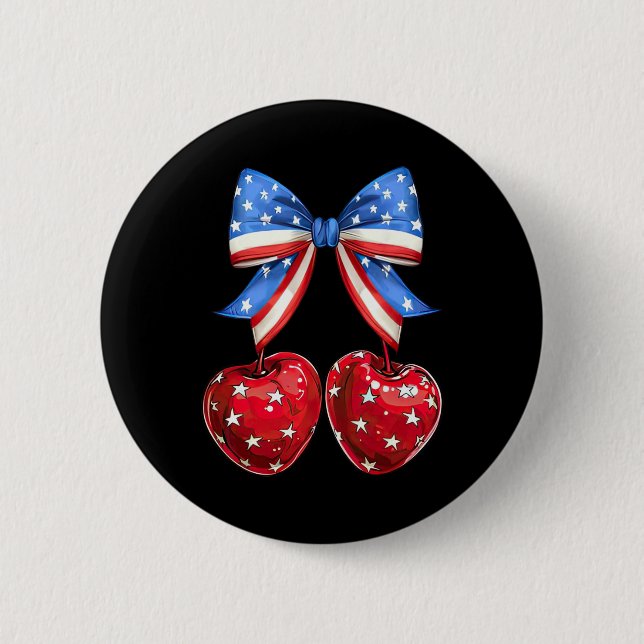 Den amerikanska Flagga Cherry Coquette Bow 4:e Jul Knapp (Framsida)