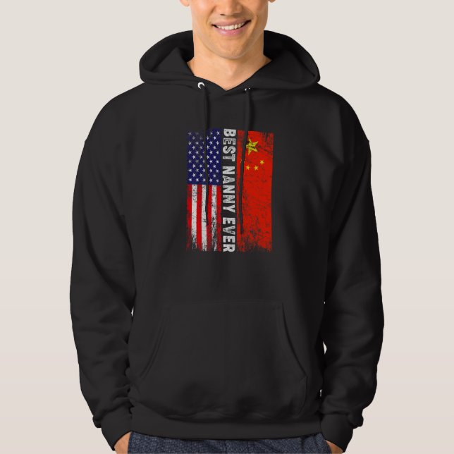 Den amerikanska Flagga & China Flagga Best Nanny A Hoodie (Framsida)