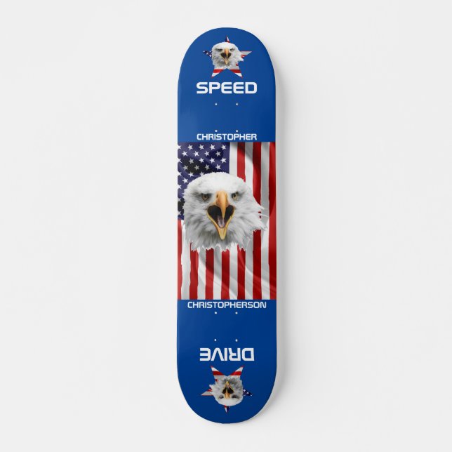 Den amerikanska Flagga, Eagle, Star Patriotic Mini Skateboard Bräda 18,5 Cm (Framsida)