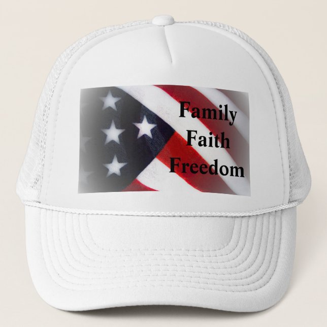Den amerikanska Flagga Family, Faith & Freedom Cap Truckerkeps (Framsida)