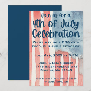 Den amerikanska Flagga i vattenfärg 4 juli Party Inbjudningar