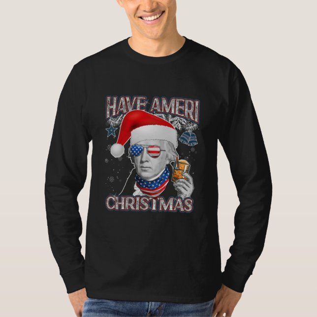 Den amerikanska Flagga Jul James Madison Santa Hat T Shirt (Framsida)