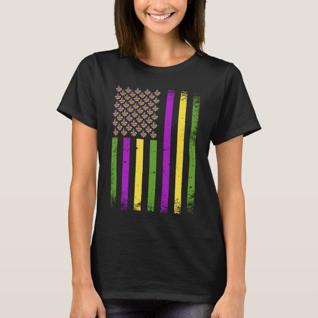Den amerikanska Flagga Mardi Gras Dekoration Mardi T Shirt (Framsida)