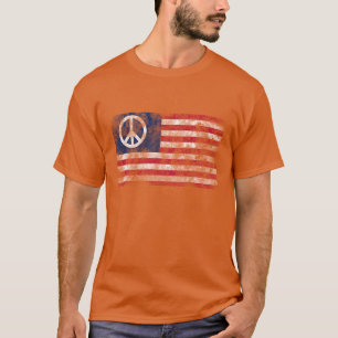 Den amerikanska Flagga- och fredssymbolen, utarmad T Shirt