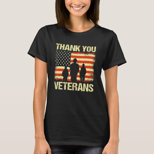 Den amerikanska Flagga Veteran Day Tack Veterans V T Shirt (Framsida)