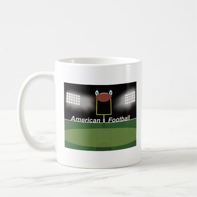 Den amerikanska fotbollen fält med mål och boll kaffemugg (Vänster)
