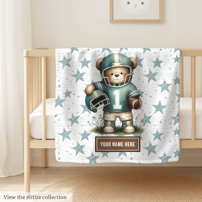 Den amerikanska fotbollen Teddy Blanket för Little Fleecefilt (Personalized football teddy bear blanket, ideal for boy birthday gift and nursery decor.)