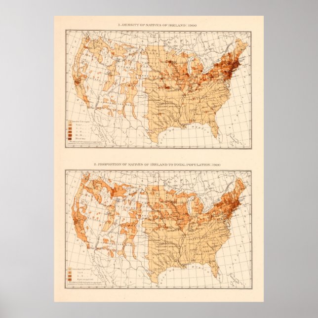 Den amerikanska irländska befolkningen Karta (1900 Poster (Framsidan)