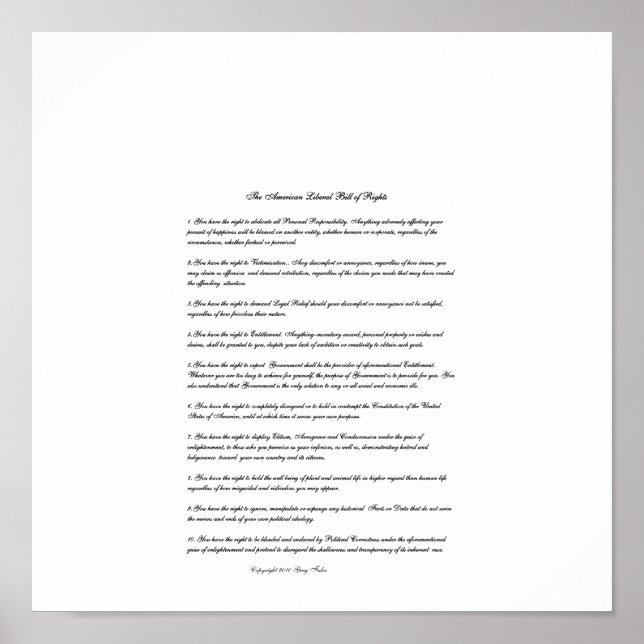 Den amerikanska liberala lagförslaget om Höger Poster (Framsidan)