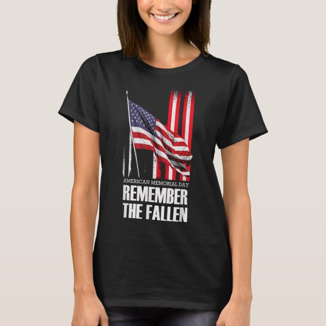 Den amerikanska minnesdagen minns Fallen USA flagg T Shirt (Framsida)