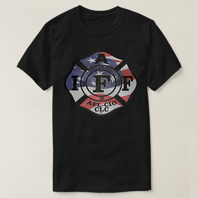 Den amerikanska patrioten IAFF-brandbekämparen T Shirt (Design framsida)