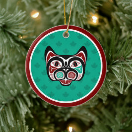 Den amerikanska Röda svarta Grönten Haida Art Katt Julgransprydnad Keramik