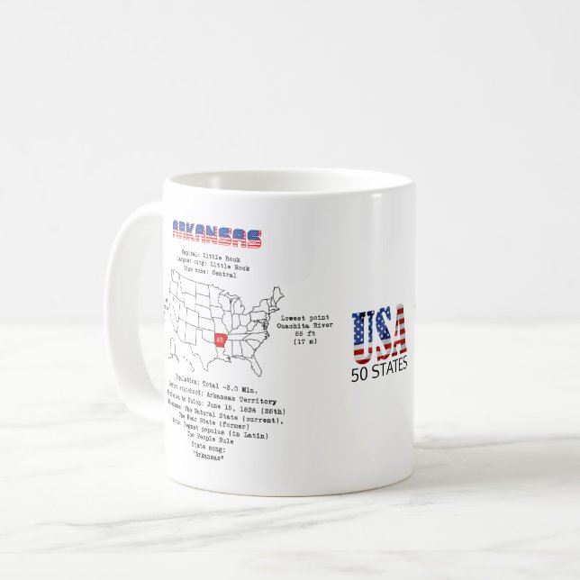 Den amerikanska staten Arkansas vid karta och anvä Kaffemugg (Framsida vänster)