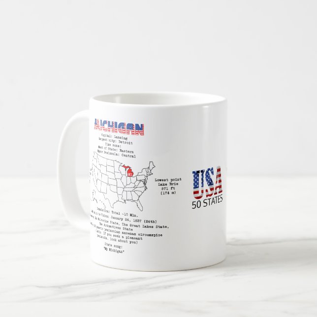 Den amerikanska staten Michigan på karta och använ Kaffemugg (Framsida vänster)