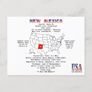 Den amerikanska staten new mexico i karta och anvä helg vykort