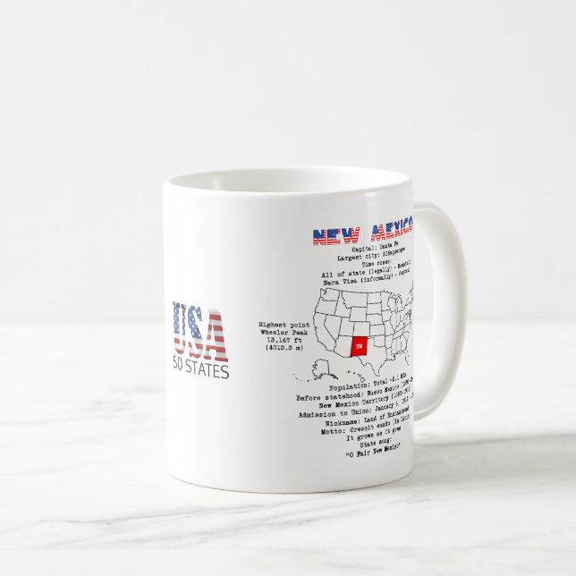 Den amerikanska staten new mexico i karta och anvä kaffemugg (Framsida höger)