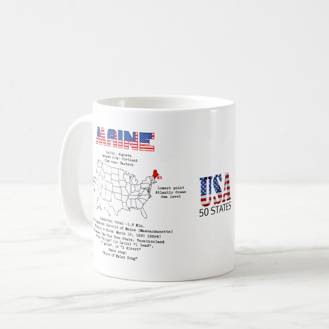Den amerikanska staten på karta och användbar info kaffemugg (Framsida vänster)