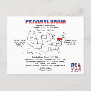 Den amerikanska staten Pennsylvania på karta och n Helg Vykort