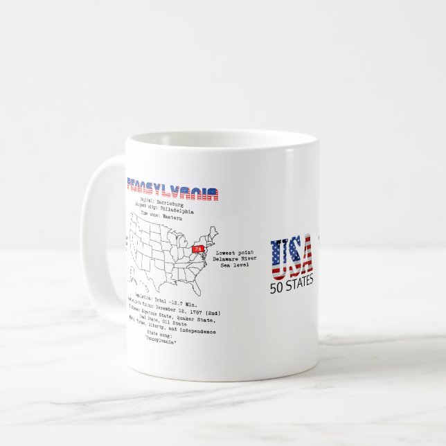 Den amerikanska staten Pennsylvania på karta och n Kaffemugg (Framsida vänster)