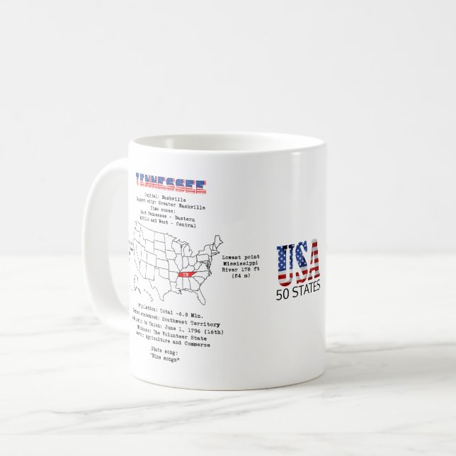 Den amerikanska staten Tennessee i karta och använ Kaffemugg (Framsida vänster)