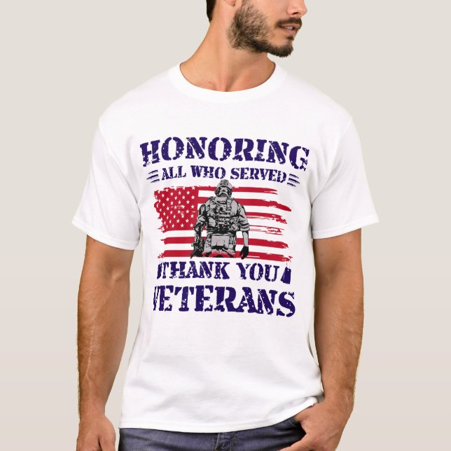 Den amerikanska veterandagen hedrar alla som tjäns t shirt (Framsida)