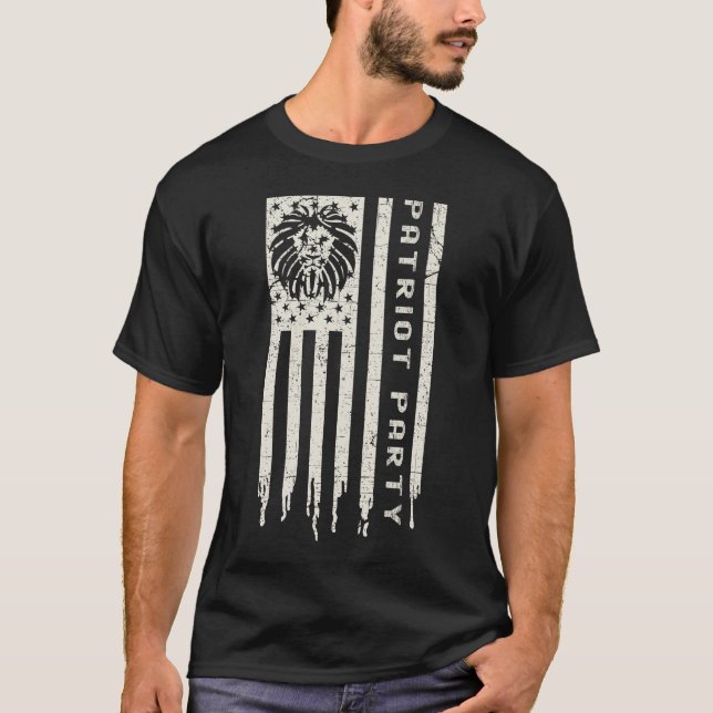 Den amerikanske patrioten Party Lejonare Flagga T Shirt (Framsida)