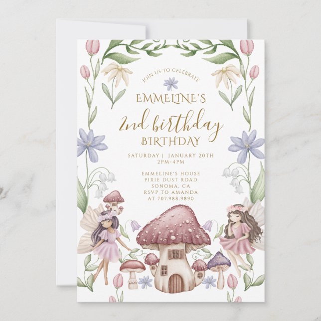 Den andra födelsedagen i Forest Fairy Girl Inbjudningar (Framsida)