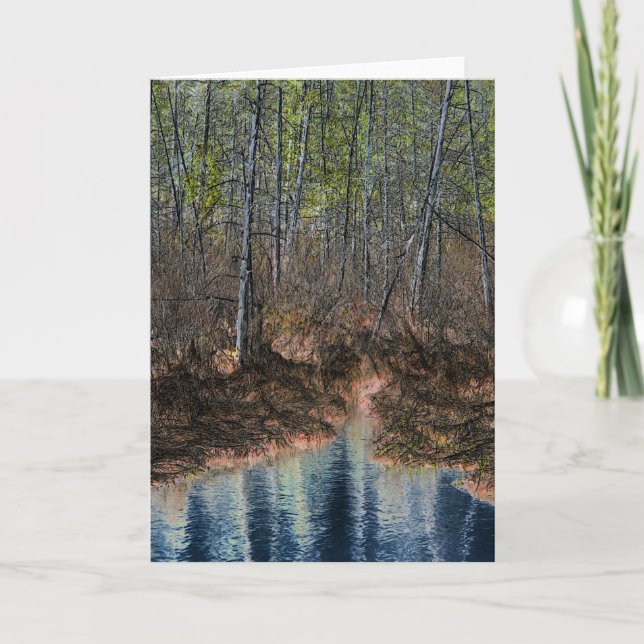 "Den andra sidan" Digitalt redigerad skog och damm Kort (Framsida)