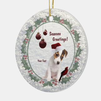 Den anpassadejackRussell valpen kramar kyssdesign Julgransprydnad Keramik