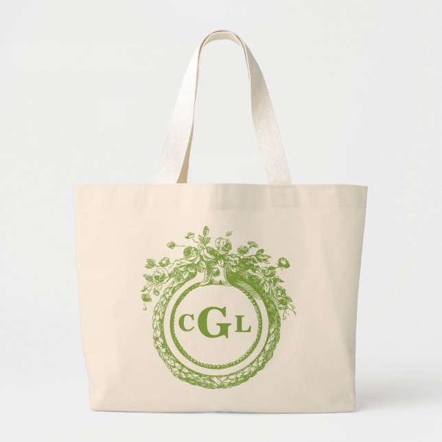 Den antika blom- Monogrambrölloptotot hänger lös Jumbo Tygkasse (Framsidan)