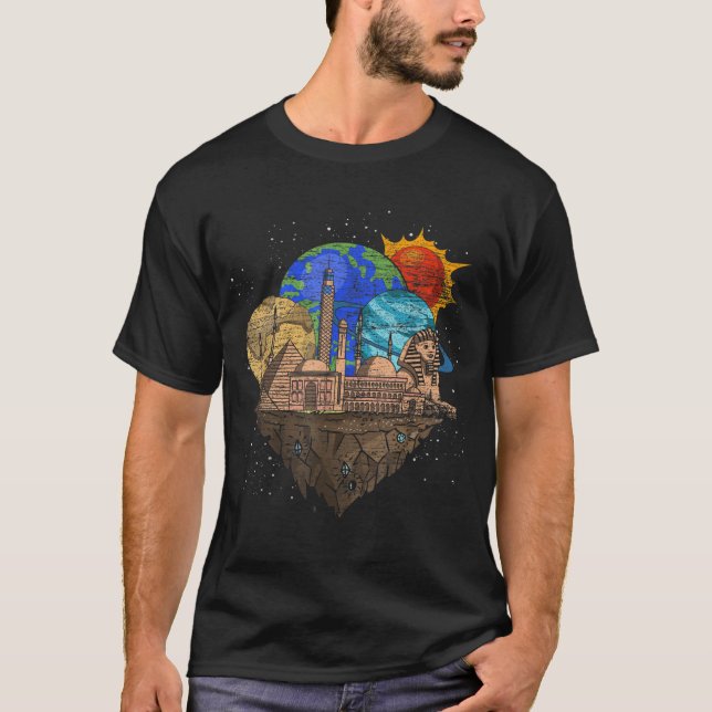 Den antika Egyptenen Egyptian Sphinx Planets Rymde T Shirt (Framsida)