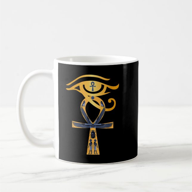Den antika Egyptenen Gud Öga i Horus Ankh Egyptian Kaffemugg (Vänster)