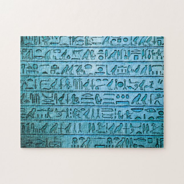 Den antika egyptiska Hieroglyfer Blue Jigszawa Puz Pussel (Horisontell)