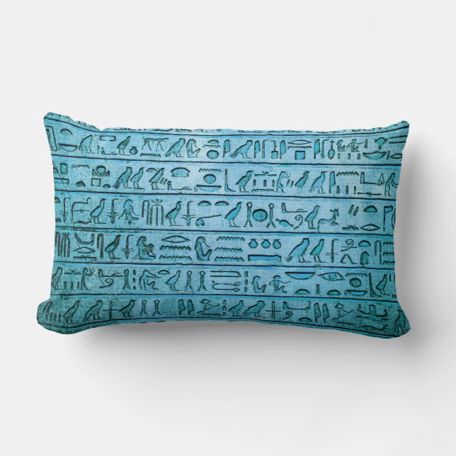 Den antika egyptiska Hieroglyfer Blue Lumbar Pillo Lumbarkudde (Framsida)