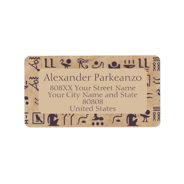 Den antika egyptiska Hieroglyphics Art på parlamen Adressetikett (Framsidan)