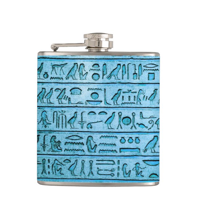 Den antika egyptiska Hieroglyphs Blue Hip-kolven Fickplunta (Framsidan)