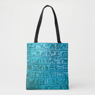Den antika egyptiska Hieroglyphs Blue Tote Bag Tygkasse