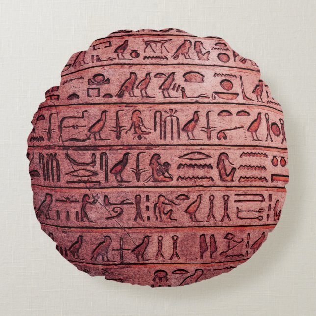 Den antika egyptiska Hieroglyphs Red Round Pillow Rund Kudde (Framsidan)