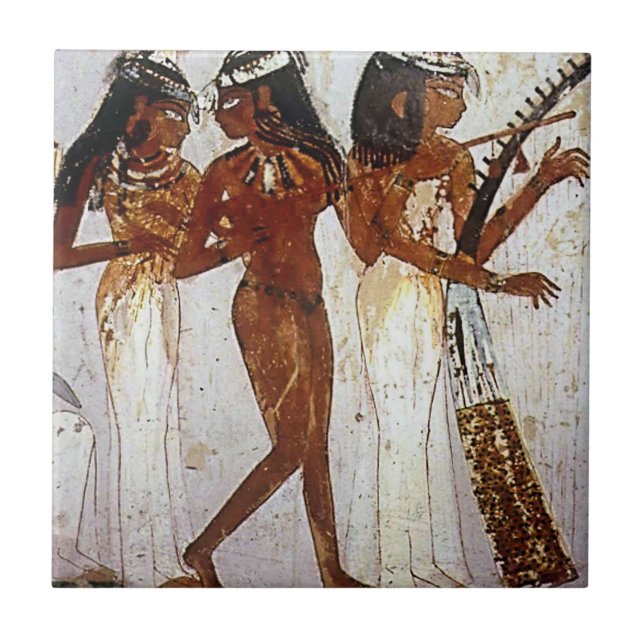 Den antika egyptiska musikkeramiska plattan kakelplatta (Framsidan)
