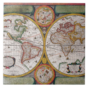 Den antika Fransken Karta i världen Kakelplatta