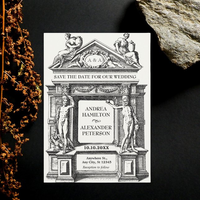 Den antika greek roman-arkitekturen bröllop spara datumet (Skapare uppladdad)