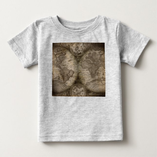 Den antika historiska världsatlas Karta-kontinente Tee Shirt (Framsida)