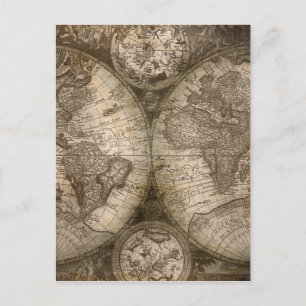 Den antika historiska världsatlas Karta-kontinente Vykort