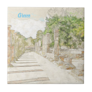 Den antika Olympia Ruins Sketch Ceramic Tile Wall Kakelplatta
