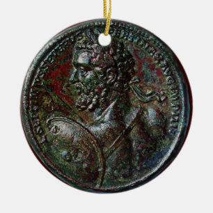 DEN ANTIKA ROMAREN BRONS MEDALJONGEN SEPTIMUS JULGRANSPRYDNAD KERAMIK