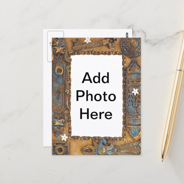 Den antika skelettnyckelramen tillfogar ditt egna vykort (Fram/Back In Situ)