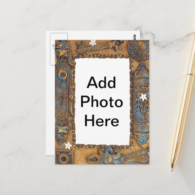 Den antika skelettnyckelramen tillfogar ditt egna vykort (Fram/Back In Situ)