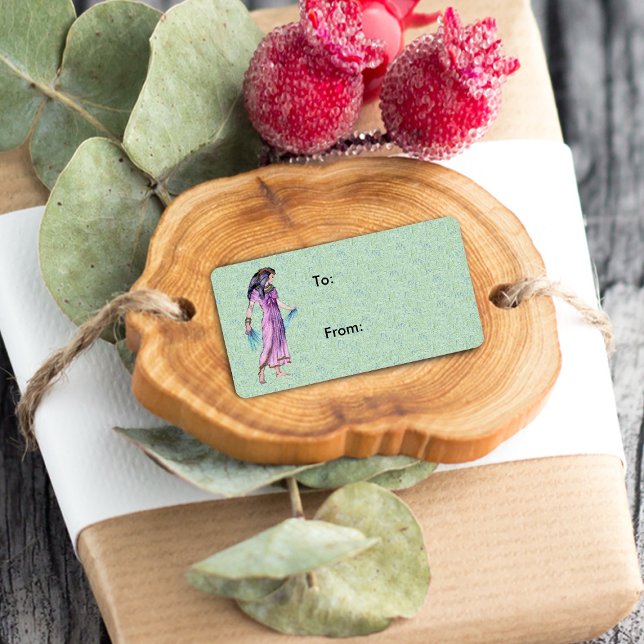 Den antika Söt egyptiska Dam Princess i Lila Adressetikett (Ancient Egyptian lady purple dress on mottled green gift tag  / label.)