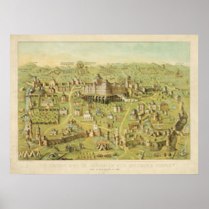 Den antika staden Jerusalem och Salomons Tempel Poster