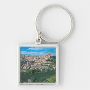 Den antika staden Toledo, Spanien. Fyrkantig Silverfärgad Nyckelring